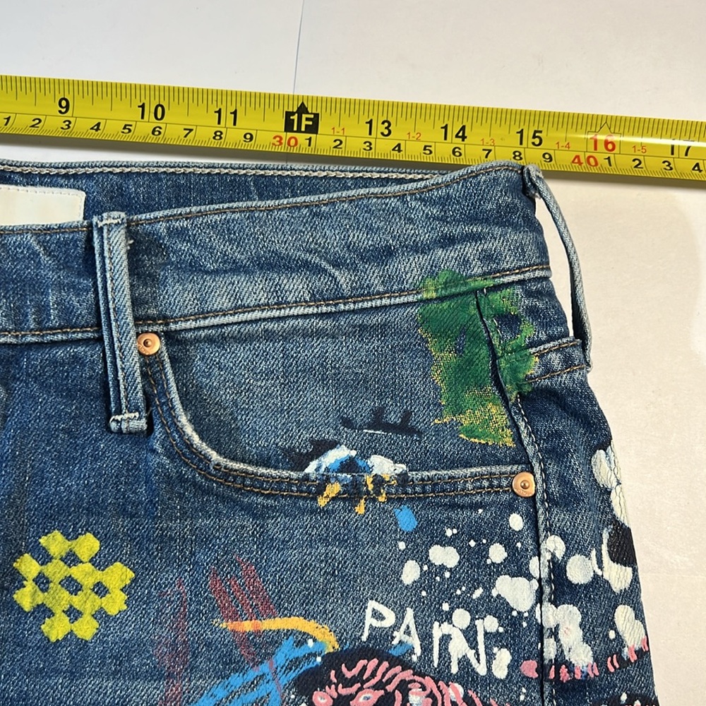 NWOT Mother The Vagabond Cuffed Fray Short Spooky Voodoo Wash Painted 27 - Picture 9 of 14